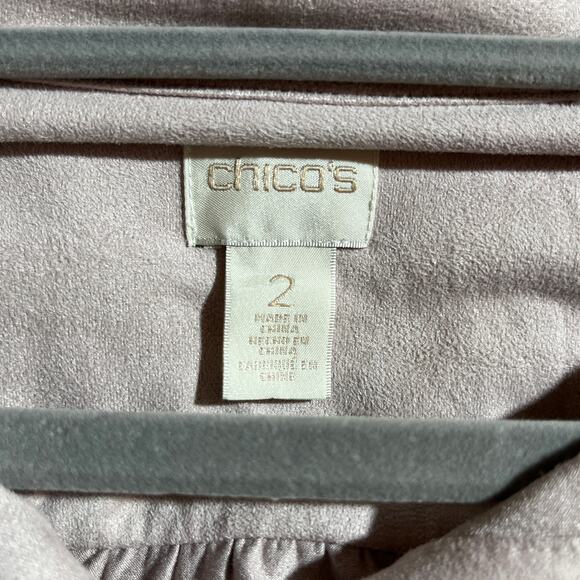 Chico's Shirt Women Size 2 US Large Pink Microsuede Long Sleeve Button Casual - Picture 5 of 9